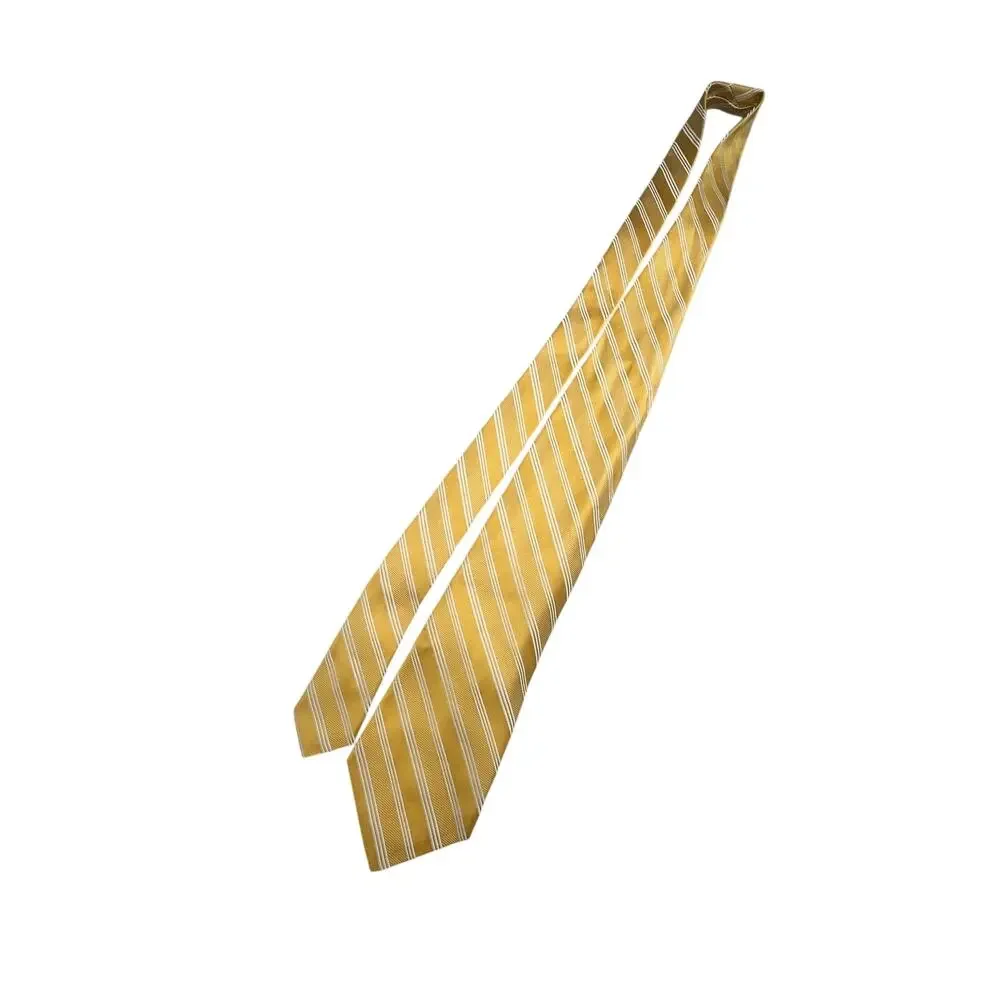 Daniel Cremieux Striped Necktie Gold White 100% Silk Classic Preppy